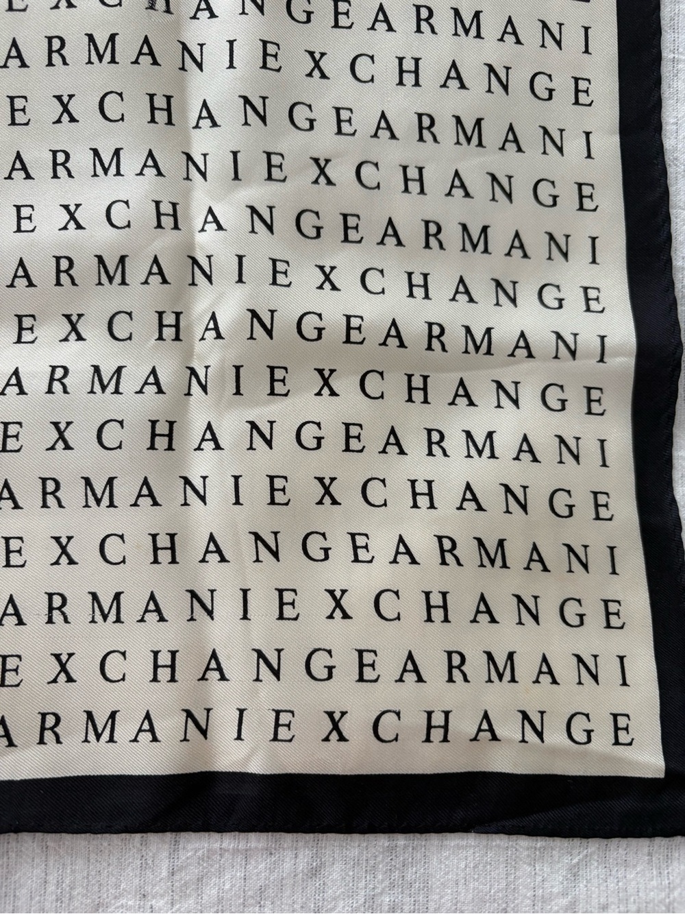 Armani Exchange 100% Silk Black & White Repeating Logo Scarf 20 by 20